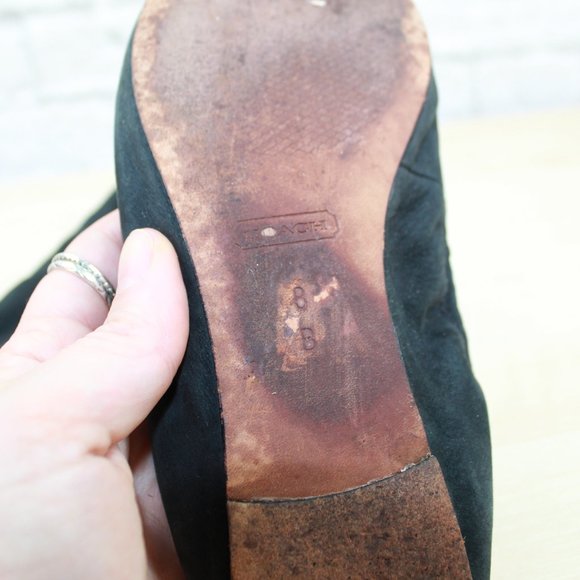 COACH Black Leather Floral Patch Slip On Ballet Flats Shoes Size 8 B - Picture 8 of 9